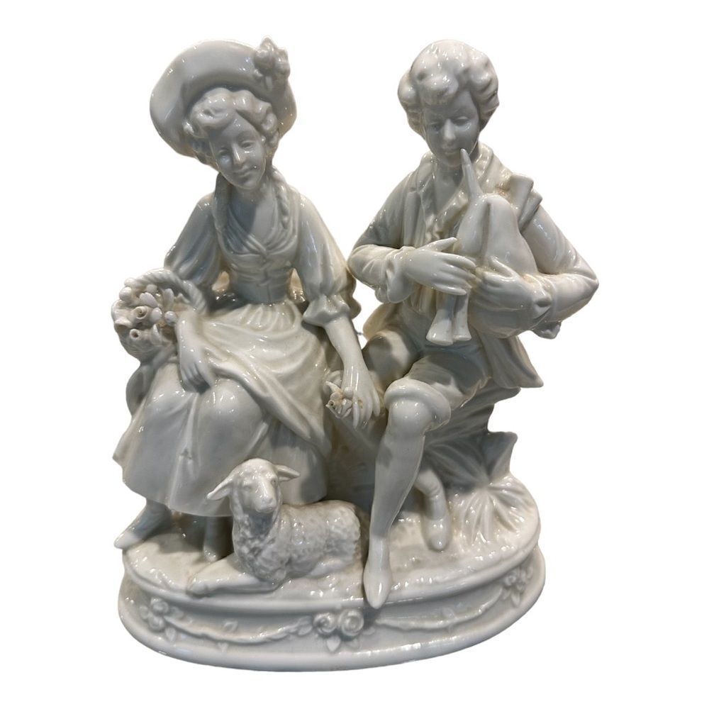 Capodimonte crown over N  Dresden Germany courting  Depicting 1800's Couple